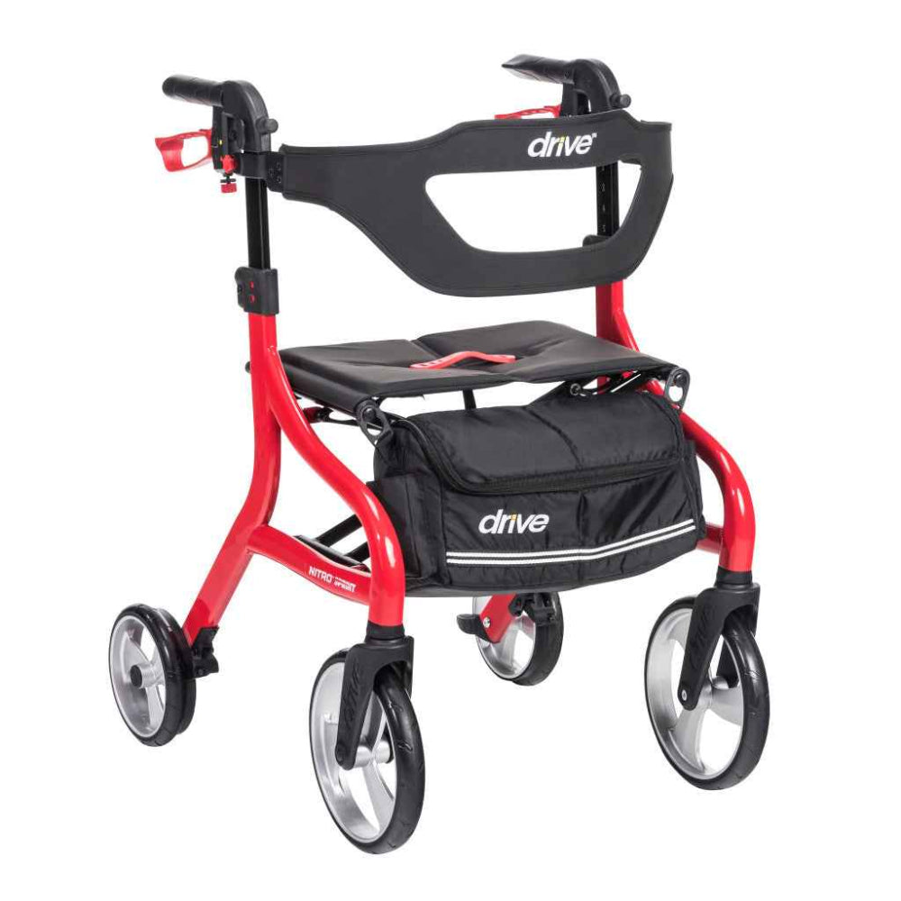 Drive Medical Nitro Sprint Red Rollator – Outdoor Walking Demo, Stable Lightweight Mobility Aid – CareMade
